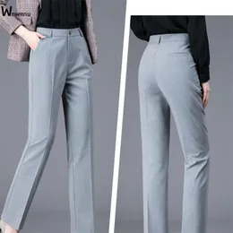 Pantaloni eleganti da ufficio OL slim fit Pantaloni classici dritti a vita alta Femal Business Vintage Matita da lavoro formale 220325