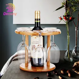 Deouny Wine Glass Drying Rack Bamboo Storage Shelf Bottle Home Office Home Home Kitchen Supplies 220509