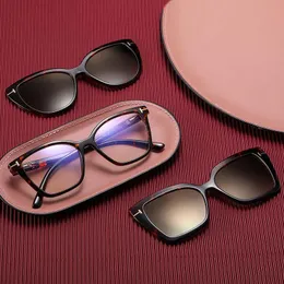 Fashion Sunglasses Frames 2022 Cat Eye Polarized Women 2 In 1 Magnetic Clip On Glasses TR90 Optical Prescription Eyeglass Magnet Clips