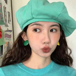 Japan Style More Green Large Version Cloud Beret Hat Octagonal Hat Blogger Recommend Candy Color Summer Beret Painter Hat J220722