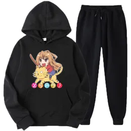 Men's Tracksuits Toradora Solid Color Men Anime Set Men's And Women's Chibi Hoodies Pants Two-Piece Tracksuit Trendy Sportswear SetM