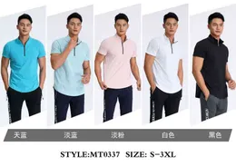 Men Short Sleeve Running Shirt Sports Outdoor Jogging Tops Gym Training Dry Fit Training Sportswear elastic Polo zipper T-shirt G220512