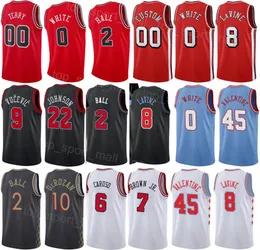 Ekran Baskılı Taslak Seçme Basketbol Dalen Terry Jersey DeMar DeRozan 11 Zach Lavine 8 Lonzo Ball 2 Coby Beyaz 0 Nikola Vucevic 9 Alex Caruso 6 Kırmızı Siyah Erkek Kadın Çocuklar