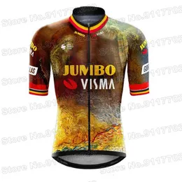 도매 커스텀 2022 Jumbo Visma 사이클링 저지 세트 벨기에 챔피언 Wout van Aert 사이클링 의류 벨기에로드 자전거 정장 Maillot Fietskleding
