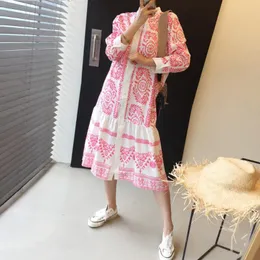 Casual Dresses Superaen 2022 Sommar Korea Fashion All Match Lös tryckt skjorta En linje fullt lång klänning för kvinnor