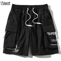 Fojaganto Summer Cargo Shorts Men Trend Brand Mens High Street Drawstring膝の長さパンツプリントカジュアルショーツ男性210322