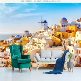 3D Tapeta salon Improvement Nowoczesne malowanie ściany tła Mural Silk Paper Greek Santorini Love Sea1