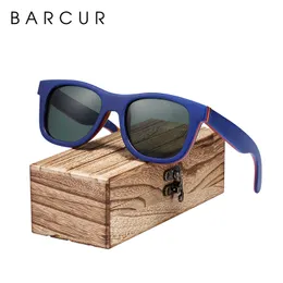 Barcur 스케이트 보드 나무 선글라스 안경 안경은 남성을위한 편광 여성 우드 진짜 상자 무료 220513