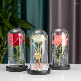 Decorative Flowers & Wreaths Rose Flower Decoration Glass Dome Eternal Valentine's Day Holiday Gift For Girlfriend Party