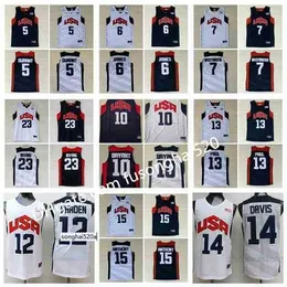 Męska koszykówka 2012 Drużyna USA koszulka Kevin 5 Durant LeBron 6 James 12 Harden Russell 7 Westbrook Chris 13 Paul Deron 8 Williams Anth Jerseys