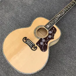 12 Strings 43 " Natural Solid Spruce J200 Acoustic Guitar Abalone Ebony Fingerboard Flame Maple Jumbo Body Electric Guitarra