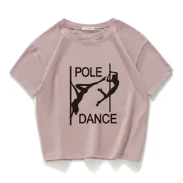 Pole Dance Graficzny Funny Casual Kobiety Crop Top 100% Bawełna Krótki T Shirt Kobiety Camisetas Verano Mujer Ubrania Harajuku 220328