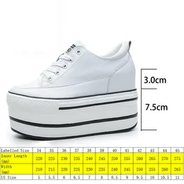 Super alta espessura plataforma de salto flats mulheres sapatos casuais de couro genuíno de alta qualidade casual sapatos sapatos branco preto