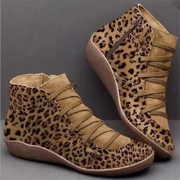 Brand Womens Ankle Boots Casual Women Winter Boots Leopard Print Wedges Flat Booties Warm Womens Shoes Botas De Mujer 220815