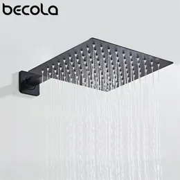 BECOLA Schwarz-Chrom-Quadrat-Regenduschkopf, ultradünn, 2 mm, 22,9 cm, 25,4 cm, Wahl, für Badezimmer, Wand- und Deckenmontage, Duscharm 200925