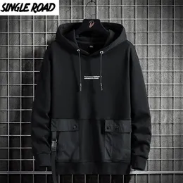 Single Road Mens Hoodies Kieszenie Teachwear Harajuku Bluza Hip Hop Japoński Streetwear Casual Zgroźny Kapturem 220402