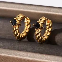 Niche Design Braided Twist Geometric Personality Square Zirconia Stud Earrings Gold-Plated Women's Fashion All-Match Jewelry Accessories Gift