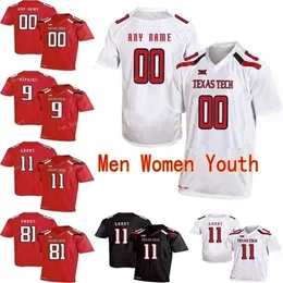 THR Custom Texas Tech College Football Jersey 7 Jett Duffey 8 Maverick McIvor 81 Дейв Паркс 84 Эрик Эзуканма Мужчины Женщины Сшитая