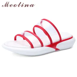 Women Shoes Summer Slippers Transparent Flat Platform Soft Open Toe Slides Ladies Casual Sandals Red Pink size 59 210517