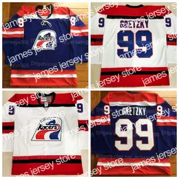 James Custom Hockey Jersey 5XL 6XL Wayne Gretzky # 99 Indianapolis Racers Jerseys Stitched White Blue Size XXS-6XL أي اسم ورقم أعلى جودة