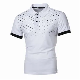 Dingshite Fashion Men Summer Polka Dot Mönster Tryckt Kort ärm Topps Men Business Casual Polyester Polo Shirt 220704