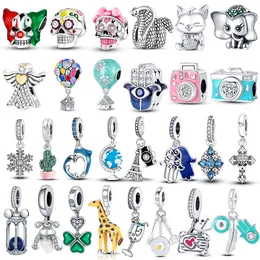 925 Gümüş Fit Pandora Charm 925 Bilezik Kolye Fil Aslan Ayı Dinozor Balık Takıları Set Kolye Diy İnce Boncuk Takı