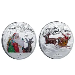 Other Arts and Crafts Commemorative Coins Merry Christmas Souvenir Coin Santa Claus Pattern Colorful Collectible Creative Gift Home Decoration gifts