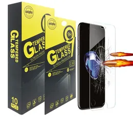 Temperned Glass Screen Protector Film Cover 2.5D für iPhone 14 13 12 Mini 11 Pro Max XR XS 7 6 8 Plus J3 J7 Prime P20 P10 Lite Aristo 2 A72 Stylo 6 mit Einzelhandelspaket