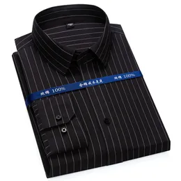 디자이너 최고 품질 다림질 100% 면화 드레스 셔츠 롱 슬리브 정기적 인 비즈니스 사무실 패션 블랙 스트라이프 포르마