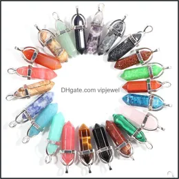 Charms Jewelry Findings Components Natural Gem Stone Pendants Opal Crystal Rose Quartz Hexagonal Pendum Reiki Pilla Dhom0