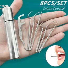 1 Set Toothpick Set Metal Stainless Steel Oral Cleaning Tooth Flossing Portable Toothpick Floss Teeth Cleaner with Storage Tube 220518