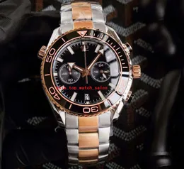 Çok Stiller Erkek Kaftalar Çok yönlü VK Kuvars Hareketi Kronograf 45mm Seramik Çerçeve Oto Tarih Tüm İş Rafine Steelrose Gold İki Ton İki Ton En Kaliteli Erkekler Saat