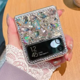 3D Bling Diamond Phone Case för Samsung Galaxy Z Flip 3 5G Rhinestone Handmade PC Hard Cover Shell