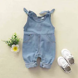 New Fashion Neonato Neonato Vestiti per bambina Denim Senza maniche Pagliaccetto Tuta Outfit Set Casual Estate Complessivo G220521