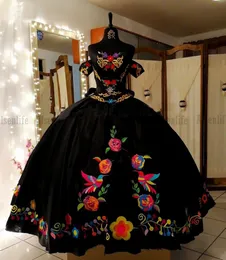 vestidos de 15 anos quinceanera klänningar från axeln charro broderi anpassad flicka söt 16 tillverkade xv prom klänningar