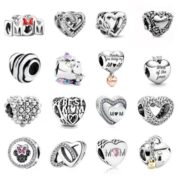 925 Sterling Silver Dangle Charm Mum Heart Beads Bead Fit Charms Bracelet DIY Jewelry Accessories