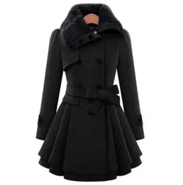 Fashion Womens Blends Slim Trench Coats Lady Fur Collar Peacoat Winter Woolen Coat Jackets Outwear New Style European And Ame