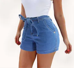 Jeans corti da donna 2020 con polsini e fusciacca Pantaloni corti in denim a vita alta sottili Jeans corti lavati con cintura