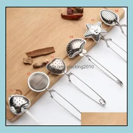 6Styles Stainless Steel Tea Strainer Spoon Seasoning Infuser Star Shell Oval Round Heart Shape Teaware Drop Delivery 2021 Coffee Tools Dri