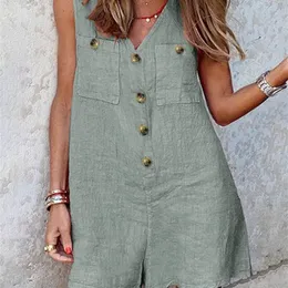 Snygga kvinnor V Neck ärmlösa Rompers Zanzea Summer Jumpsuits Short Playsuits Casual Solid Loose Beach Overalls Overdimensionerade W220427