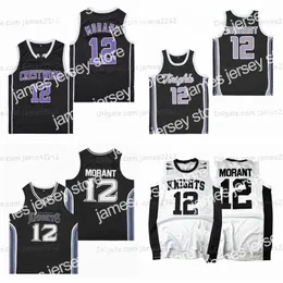 NUEVO RETRO MORANT #12 Jersey de baloncesto de la escuela secundaria CANTA Men Black White cualquier número de nombre Jerseys de alta calidad