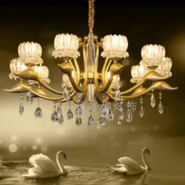 Lampade a sospensione Swan Chandelier Fixture American Luxury Crystal Soggiorno Camera da letto Sala da pranzo E27 110V 220V 230VPendant