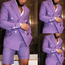 Lavender men's suit 2 pieces double breasted jacket shorts fashion summer new groom wedding custom tuxedo dress