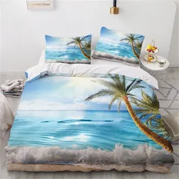 3D HD Print Bedding Set Custom King Sea Beach Waves Moonlight Däcke Cover Set Quiltblanket Cover Set Bedclothes Beach Drop Ship 220616