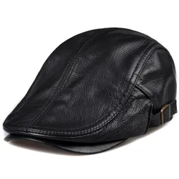 Basker utomhus unisex äkta läder anka boina tunna hattar för män/kvinnor fritid svart/brun 54-61 cm monterad cabbie bonnetberets