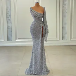 Glitter Pailletten Sexy Abendkleider Frauen Formale Kleid 2022 Vestidos De Fiesta Seite Schlitzte Meerjungfrau Abendkleider Abiye Gece Elbisesi