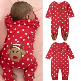 Jul Baby Boy Romper Girl Clothes Printed Long Sleeve Xmas Rompers Born Jumpsuit Spädbarnskläder 220525