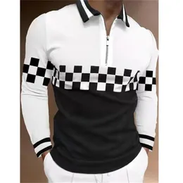 Polos masculinos roupas masculinas pretas brancas de manga comprida Men camisas polo casu 220823
