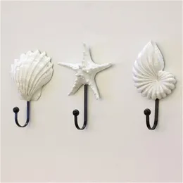 Shell Harts Hooks Mediterranean Style Sea Star Decor Hanger väggmonterad Vintage Hat Robe Hook Coat Hanger Clothes Rack 40 T200415