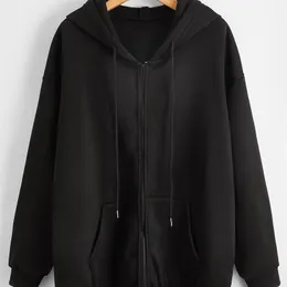 Y2K klädhuvtröja Sweatshirt Solid Drawstring Zip Up Drop Shoulder Hoodie Women Oversize Coat Harajuku Streetwear Tops 220811